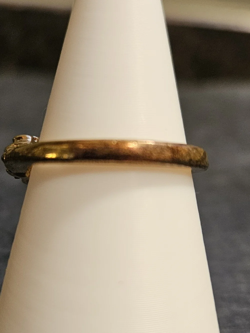 Gold Plated Blue Crystal & Clear CZ Bar Ring. Size 8 - Picture 3 of 5